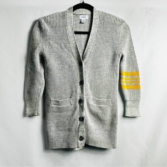 Old Navy Children’s Sz Medium (8) Gray with Yellow Stripes Button Down Cardigan - Picture 1 of 6